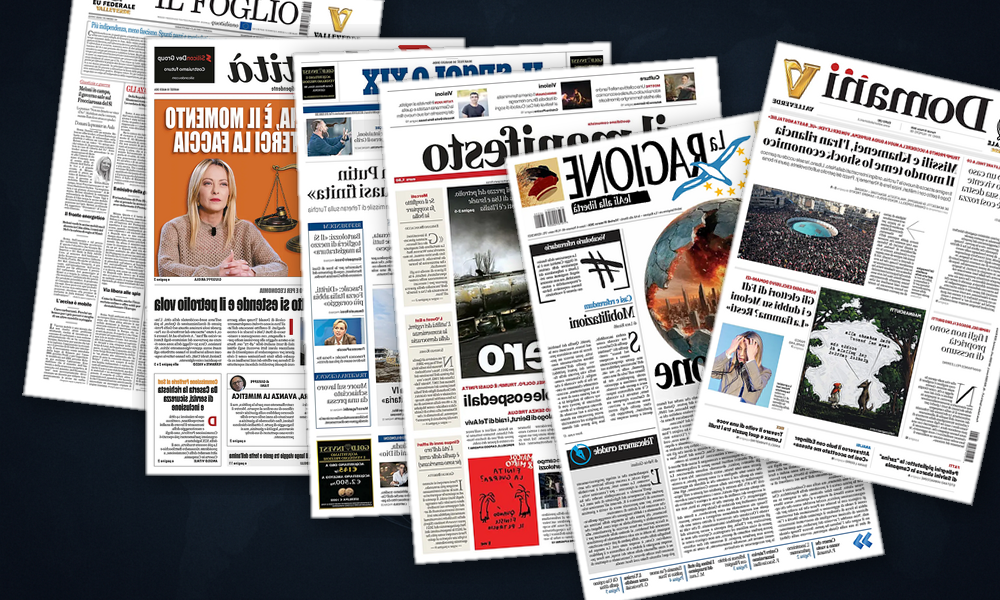 Collage delle prime pagine analizzate: Guerra in Iran e caro-petrolio