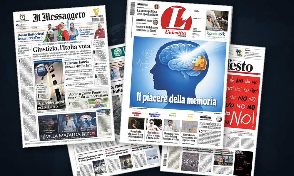 Collage delle prime pagine analizzate: Missili iraniani e allerta europea