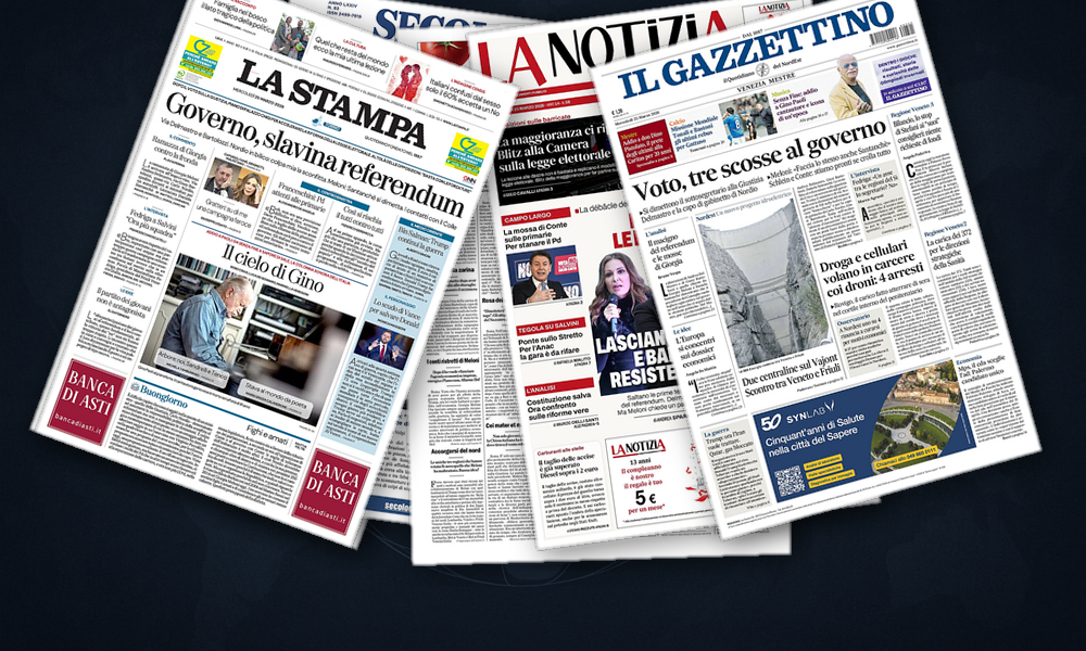 Collage delle prime pagine analizzate: Iran tra guerra e negoziato