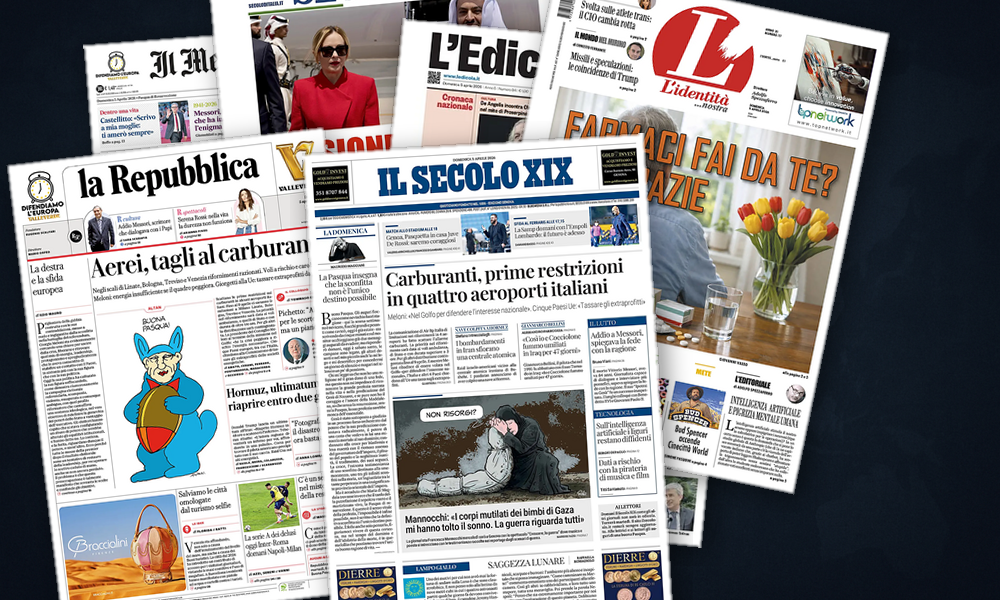 Collage delle prime pagine analizzate: Hormuz, energia e diplomazia