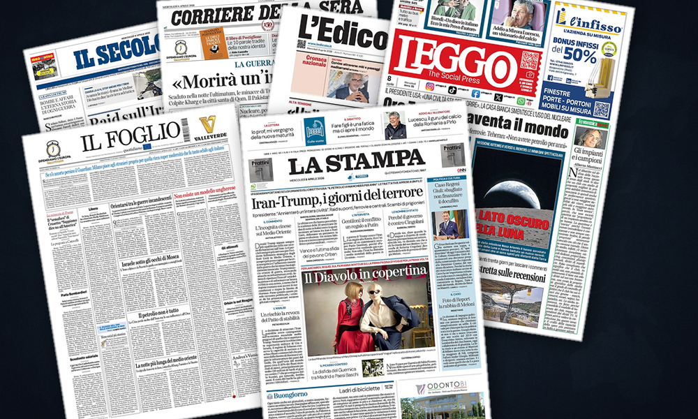 Collage delle prime pagine analizzate: L'ultimatum all'Iran domina le prime pagine