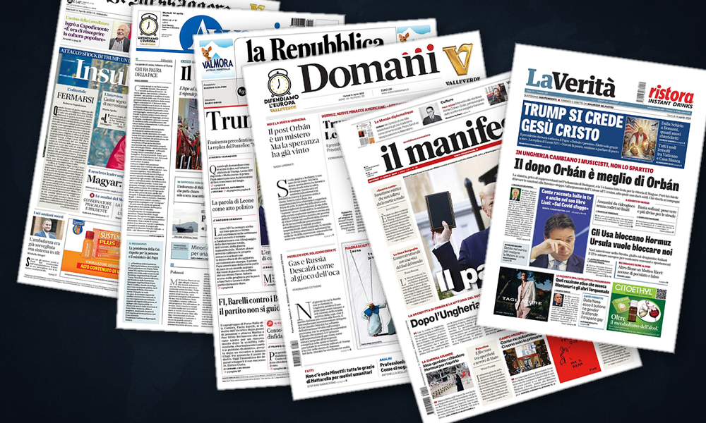 Collage delle prime pagine analizzate: Scisma simbolico e reset europeo