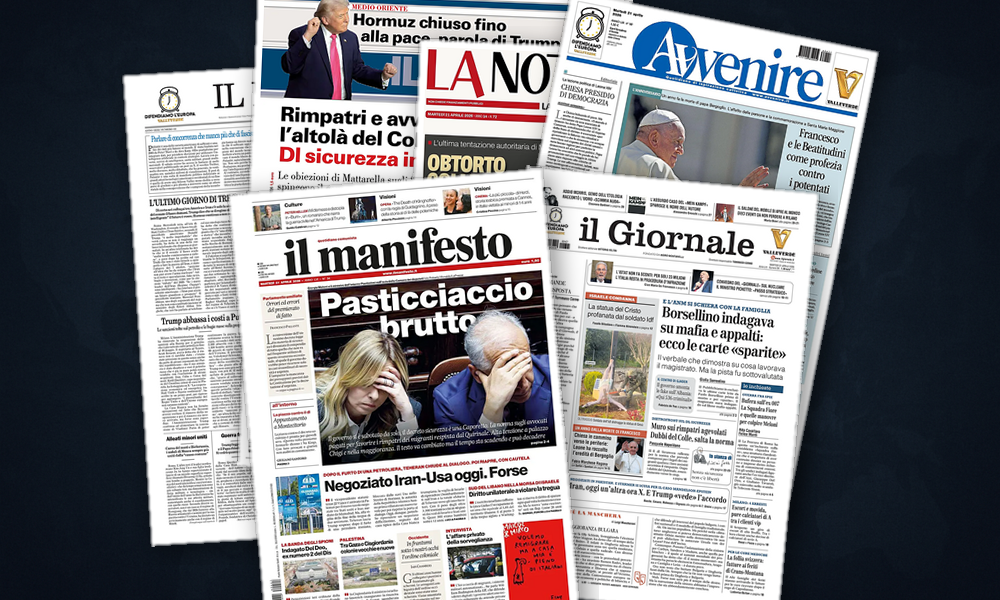 Collage delle prime pagine analizzate: Ultimatum a Teheran e scosse globali