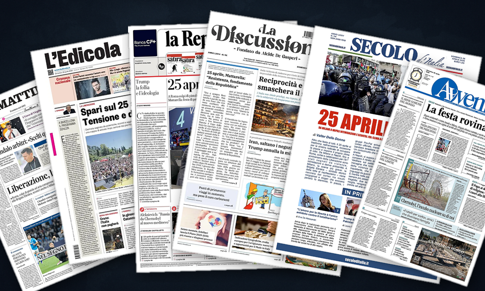 Collage delle prime pagine analizzate: Stallo Iran-Usa e urne a Gaza