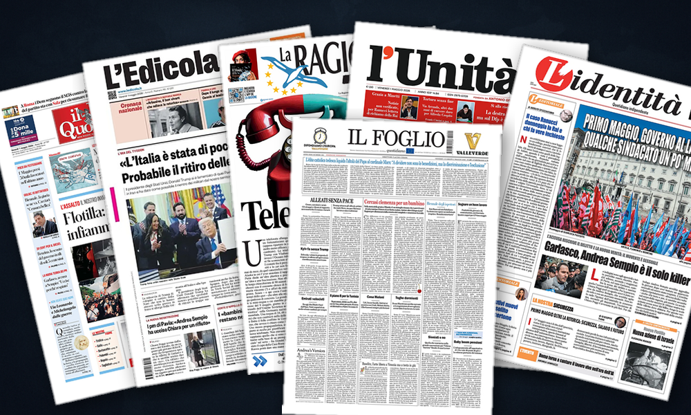 Collage delle prime pagine analizzate: Mediterraneo in tensione, Atlantico in bilico