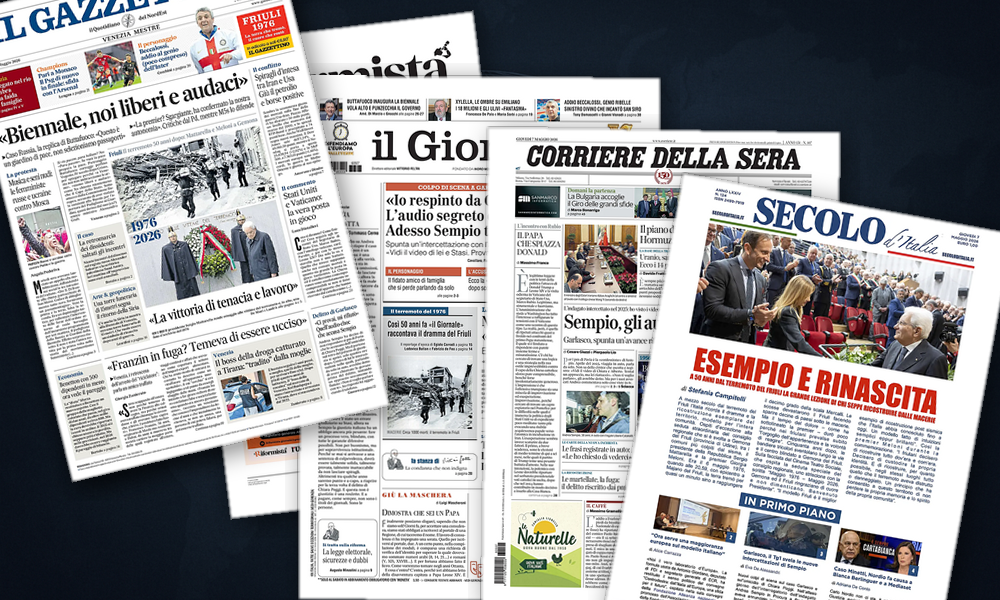 Collage delle prime pagine analizzate: Hormuz e Vaticano, lItalia guarda alla tregua