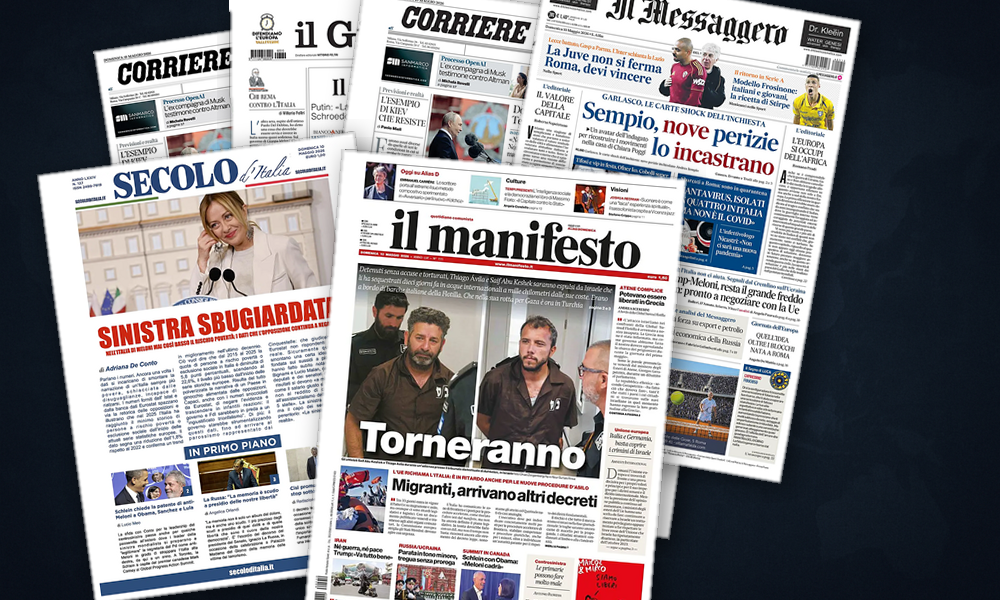 Collage delle prime pagine analizzate: Putin apre, Trump preme: lEuropa in mezzo