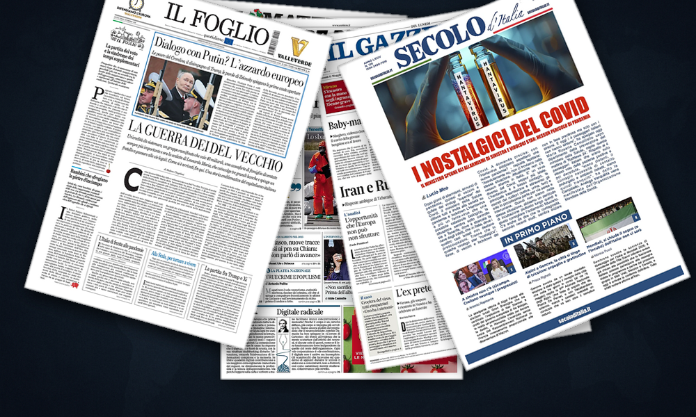 Collage delle prime pagine analizzate: Iran, Russia e l’azzardo europeo