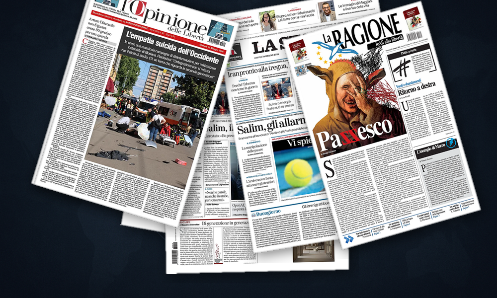 Collage delle prime pagine analizzate: Flotilla, Iran e Xi: il mondo visto dall’Italia