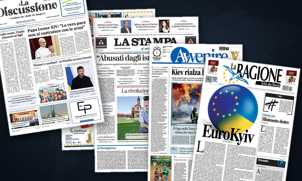 Collage delle prime pagine analizzate: Ucraina, Cuba e Flotilla: tre fuochi