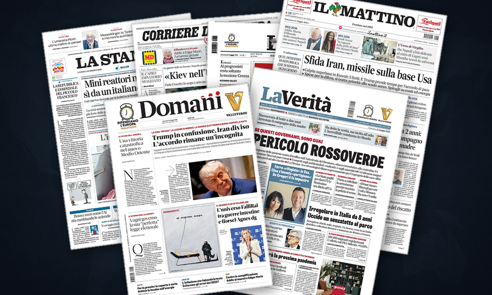 Collage delle prime pagine analizzate: Iran, droni ed Europa: le scelte in vetrina