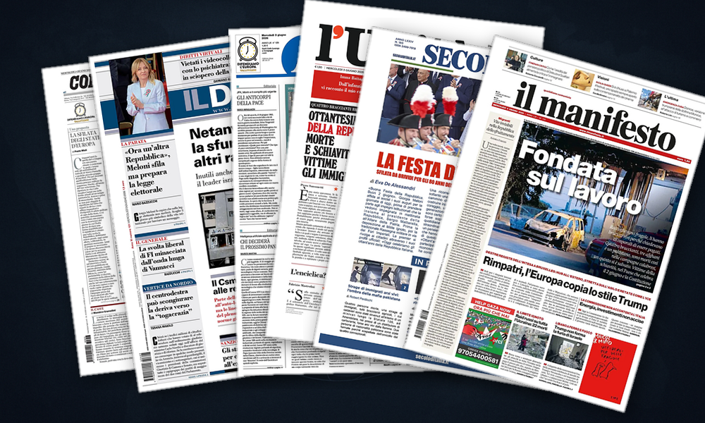 Collage delle prime pagine analizzate: Libano e Ucraina dominano le prime pagine