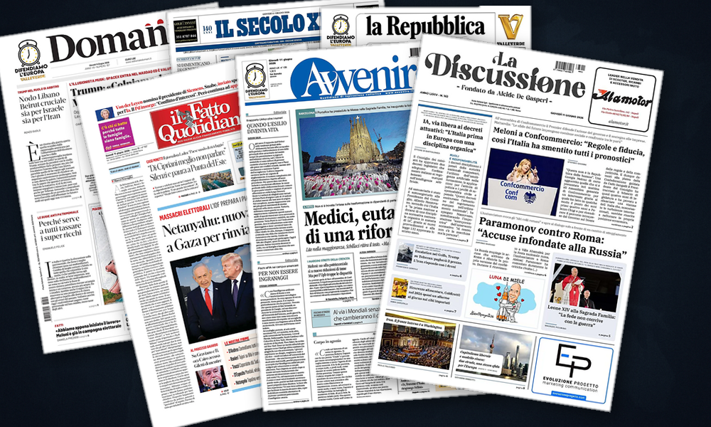 Collage delle prime pagine analizzate: Iran, Belfast e Kiev in prima pagina