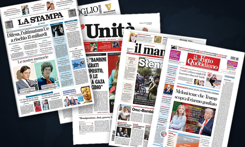 Collage delle prime pagine analizzate: Medio Oriente e legami atlantici dominano