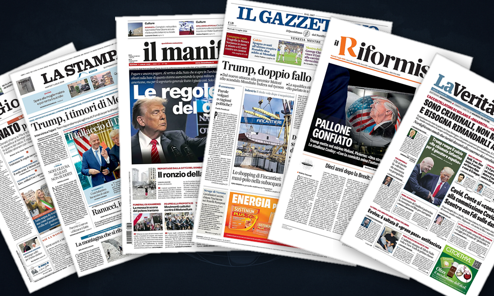 Collage delle prime pagine analizzate: Nato ad Ankara, Kiev sotto attacco