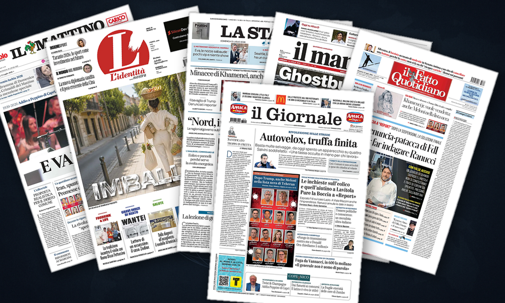 Collage delle prime pagine analizzate: Teheran alza il tiro, Nato cerca coesione