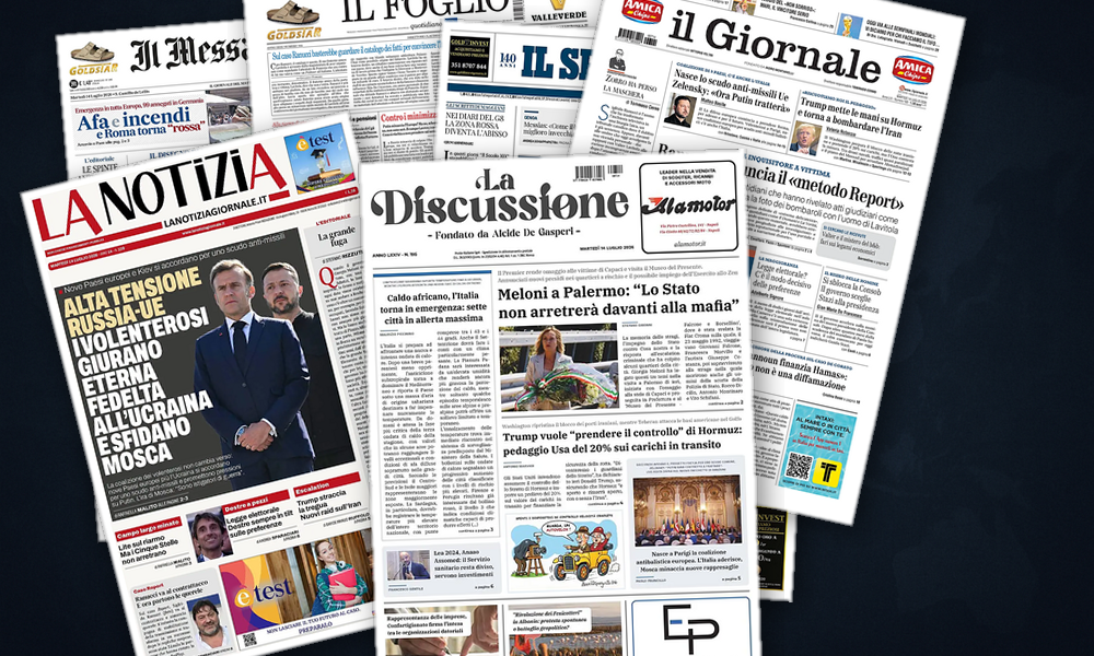 Collage delle prime pagine analizzate: Golfo in fiamme, Europa si blinda