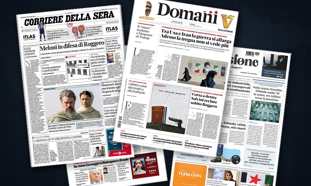 Collage delle prime pagine analizzate: Golfo in fiamme, Kiev in bilico