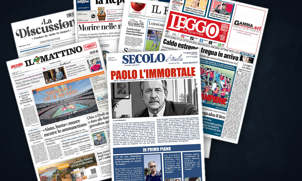 Collage delle prime pagine analizzate: Golfo in fiamme, Europa in allerta