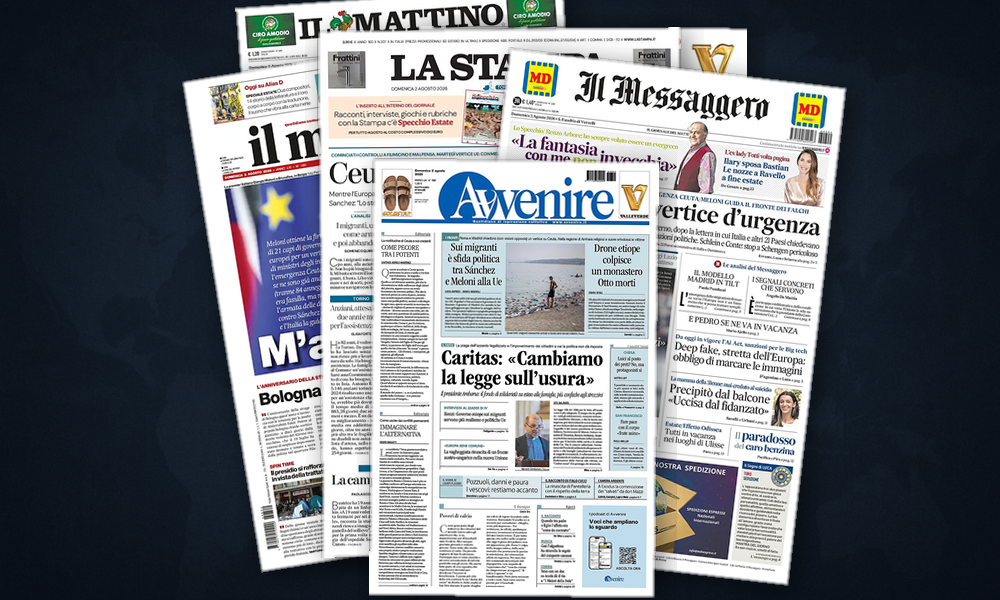 Collage delle prime pagine analizzate: Ceuta divide lUe, ombre su Iran e Kiev