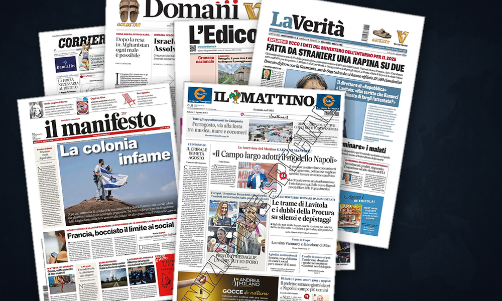 Collage delle prime pagine analizzate: Cisgiordania, Baltico e Ceuta al centro