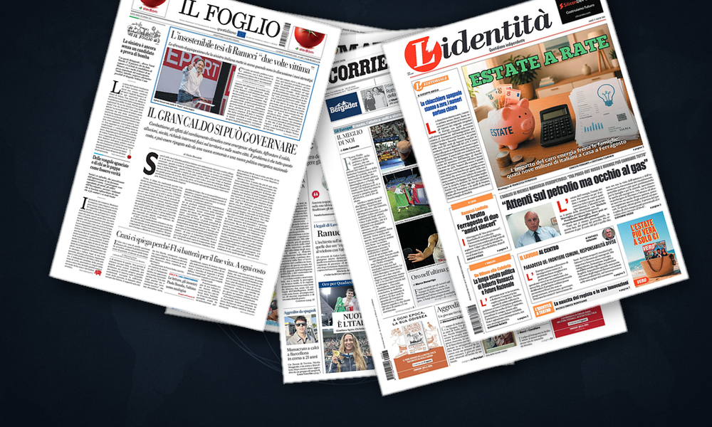 Collage delle prime pagine analizzate: Droni su Mosca e Ceuta in fiamme