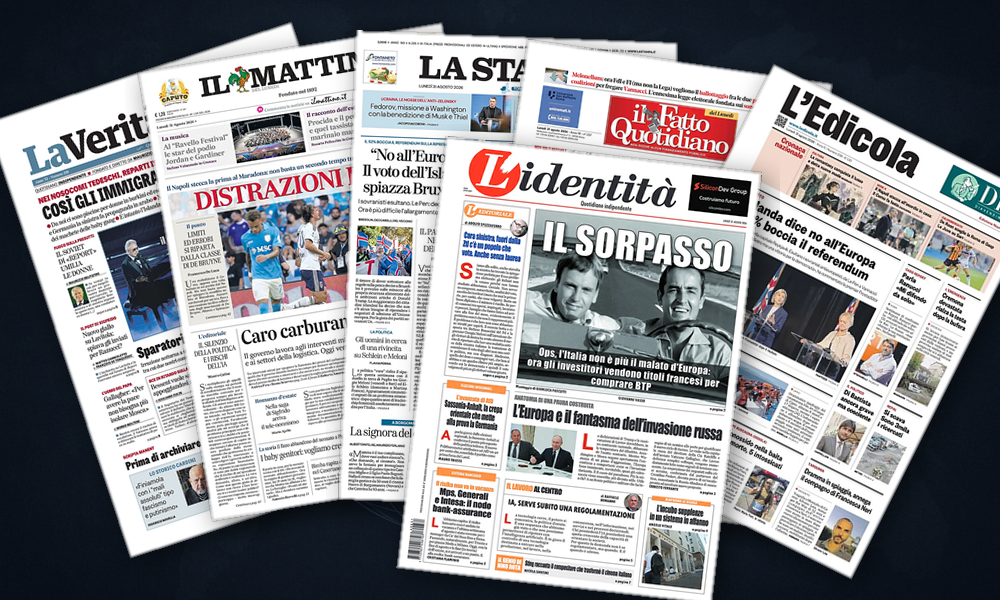 Collage delle prime pagine analizzate: Islanda gela l’Ue, allarmi su sicurezza