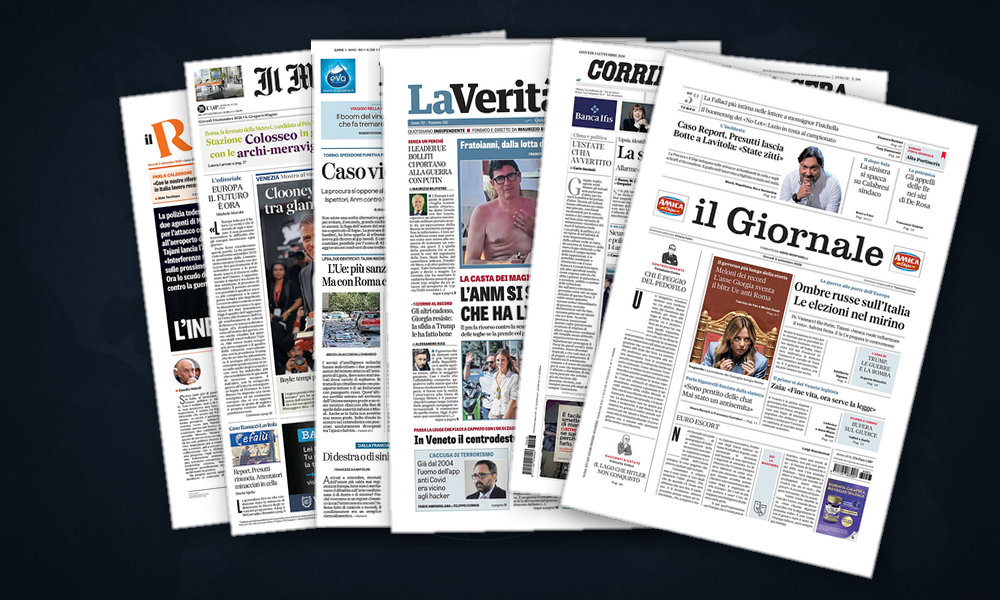 Collage delle prime pagine analizzate: Allarme ibrido russo, l’Europa reagisce