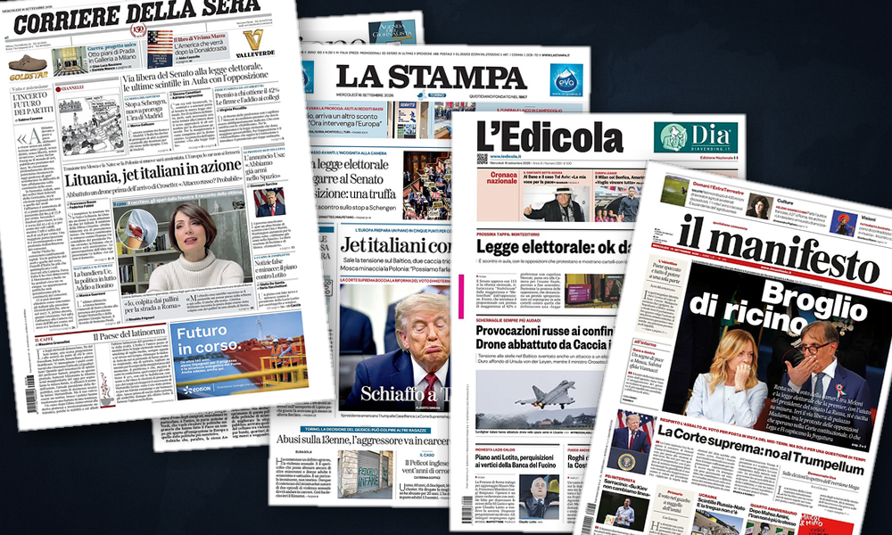 Collage delle prime pagine analizzate: Baltico caldo, Europa divisa