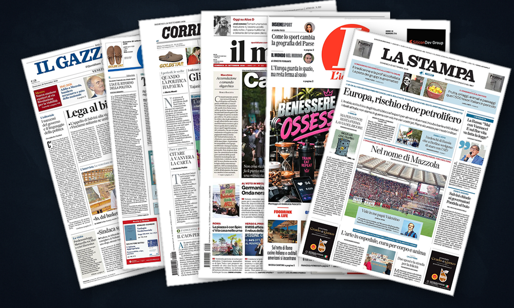 Collage delle prime pagine analizzate: Yemen ed Europa al centro