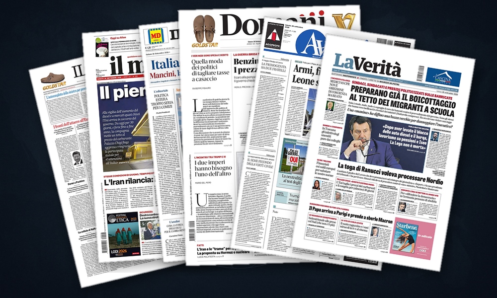 Collage delle prime pagine analizzate: Ucraina, Golfo e Parigi in vetrina