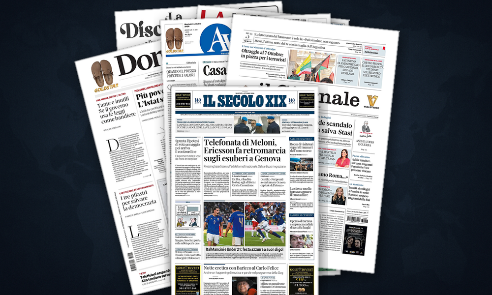 Collage delle prime pagine analizzate: Spagna al voto, Europa in allarme