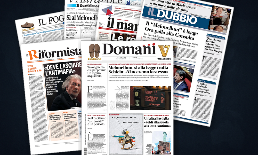 Collage delle prime pagine analizzate: Donbass e Riad: il mondo in prima pagina