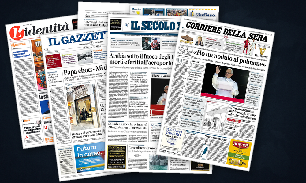Collage delle prime pagine analizzate: Tregua fantasma e Riyad sotto attacco