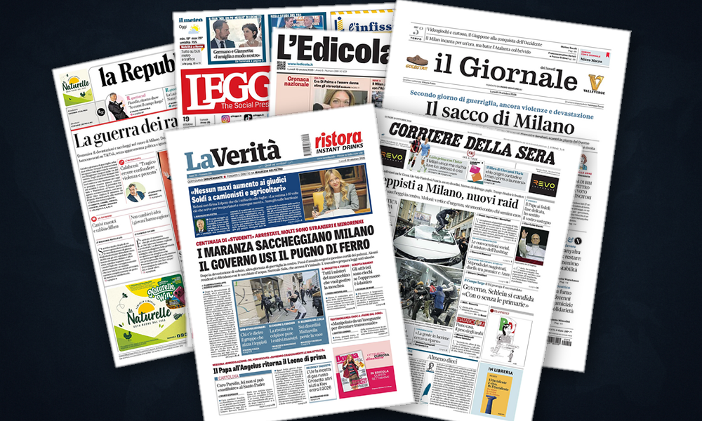 Collage delle prime pagine analizzate: Ucraina, Israele e Francia nelle prime pagine
