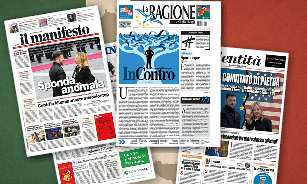 Collage delle prime pagine analizzate: Ultimatum a Kiev, l’Italia cerca il suo ruolo