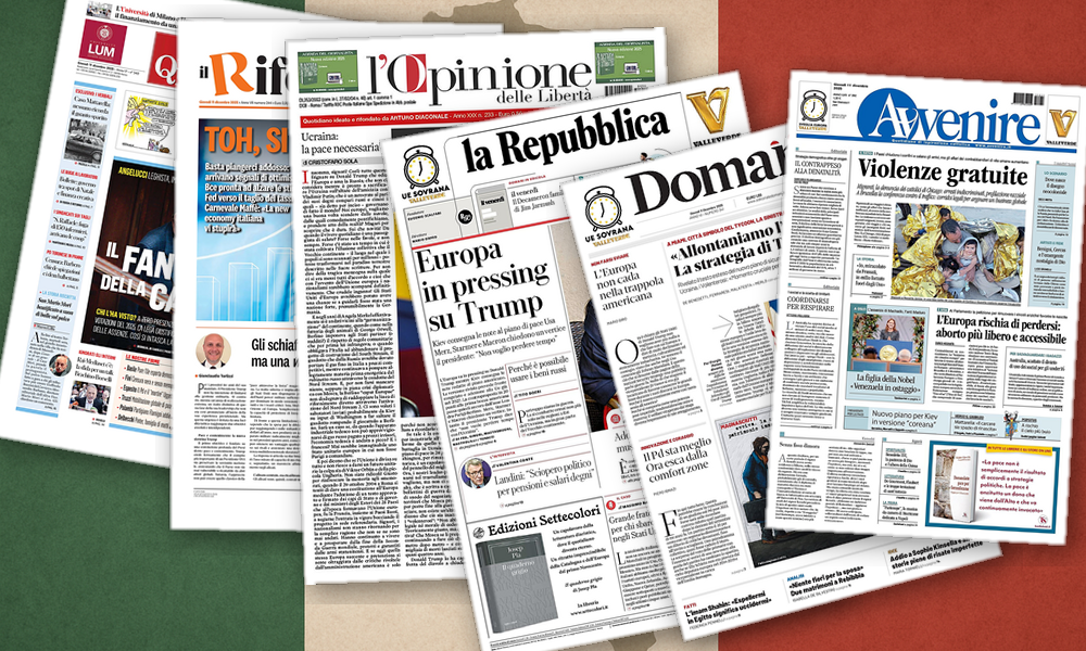 Collage delle prime pagine analizzate: Europa tra Trump e orgoglio Unesco