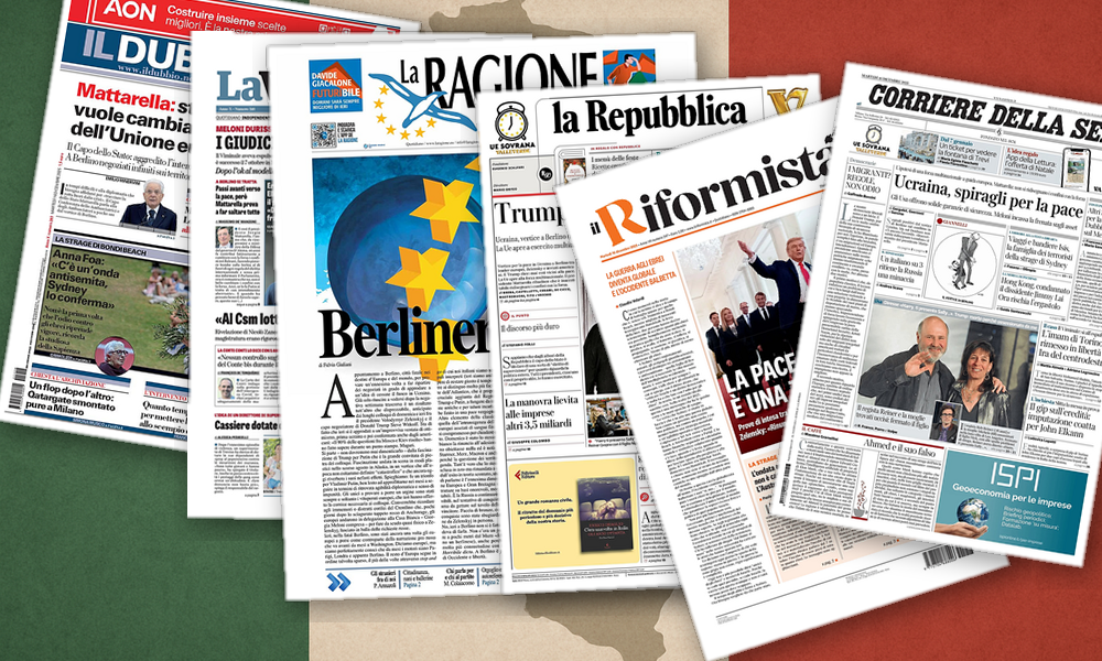 Collage delle prime pagine analizzate: Pace vicina, Paese diviso
