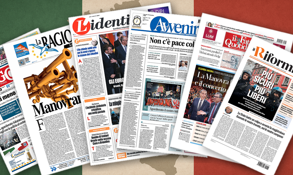 Collage delle prime pagine analizzate: Europa divisa, Italia in trincea