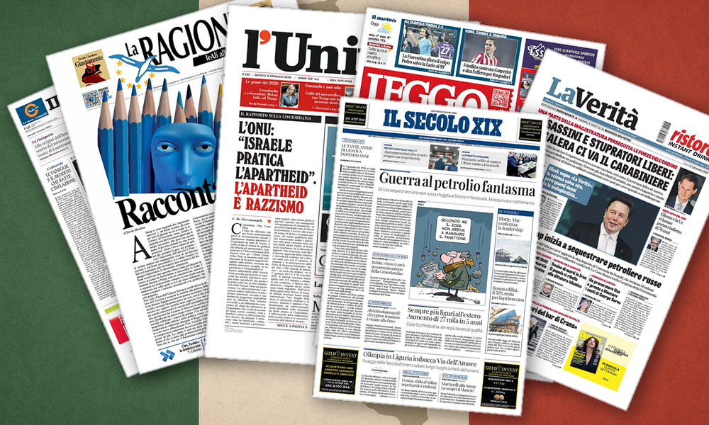 Collage delle prime pagine analizzate: Petrolio, lutto e memoria nell’Italia a due velocità