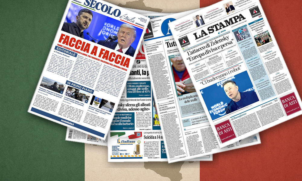 Collage delle prime pagine analizzate: Europa scossa, Roma guarda a Berlino
