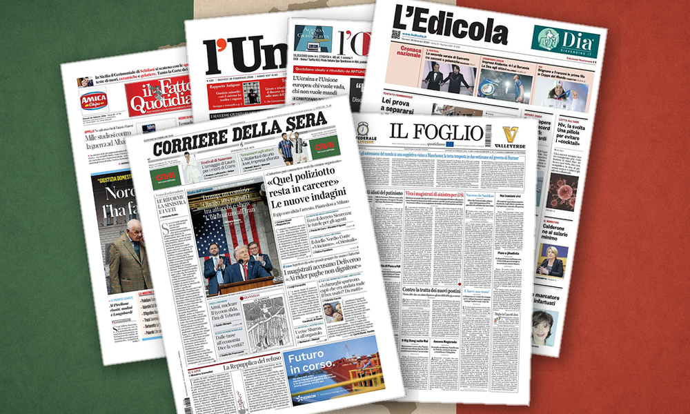 Collage delle prime pagine analizzate: Rider, Rogoredo e Iran: prime pagine divise