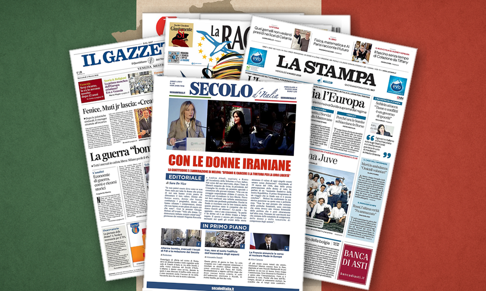 Collage delle prime pagine analizzate: Guerra, energia e referendum dividono le prime pagine