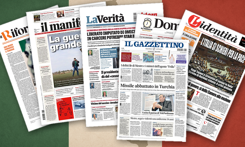 Collage delle prime pagine analizzate: Guerra, basi ed Europa divisa