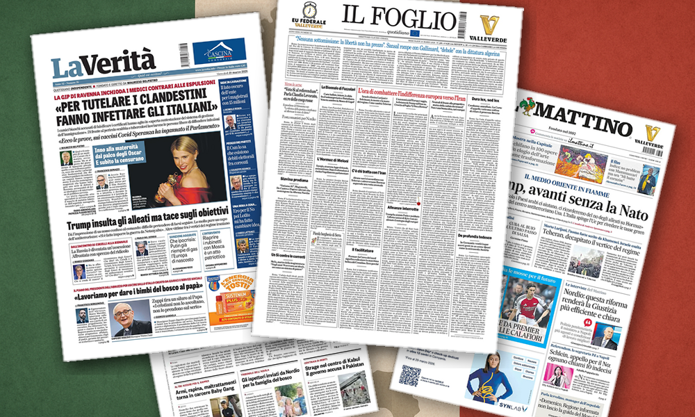 Collage delle prime pagine analizzate: Iran, referendum e Vaticano dividono le prime pagine