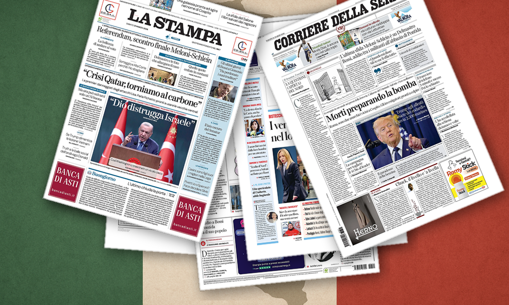 Collage delle prime pagine analizzate: Giustizia, guerra e memoria nelle prime pagine