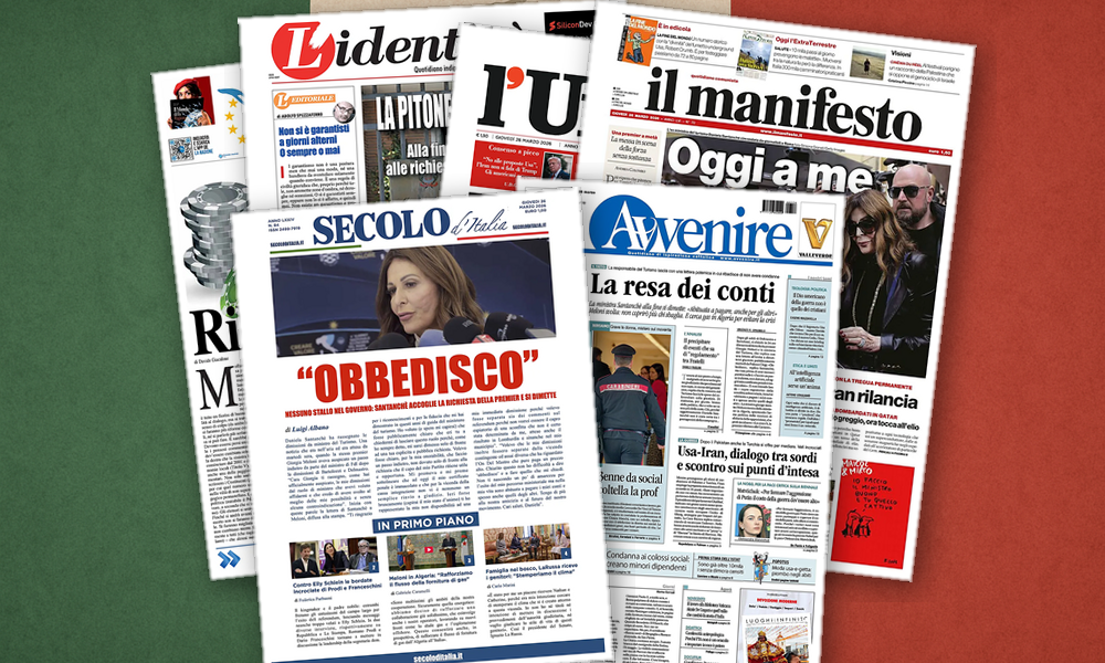 Collage delle prime pagine analizzate: Dimissioni e guerra, la stampa divisa