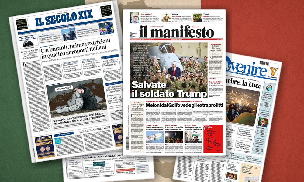 Collage delle prime pagine analizzate: Carburante razionato e diplomazia del Golfo