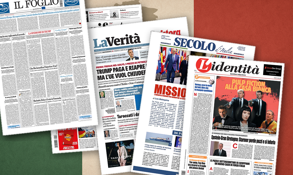 Collage delle prime pagine analizzate: Hormuz riapre, l’Italia si riposiziona
