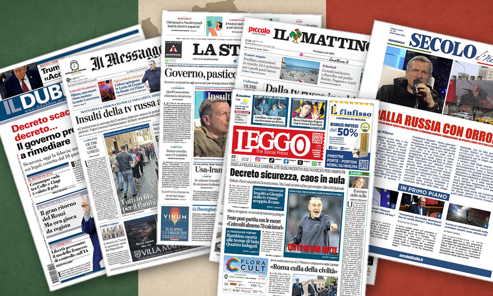 Collage delle prime pagine analizzate: Insulti da Mosca, decreti e tregue in bilico